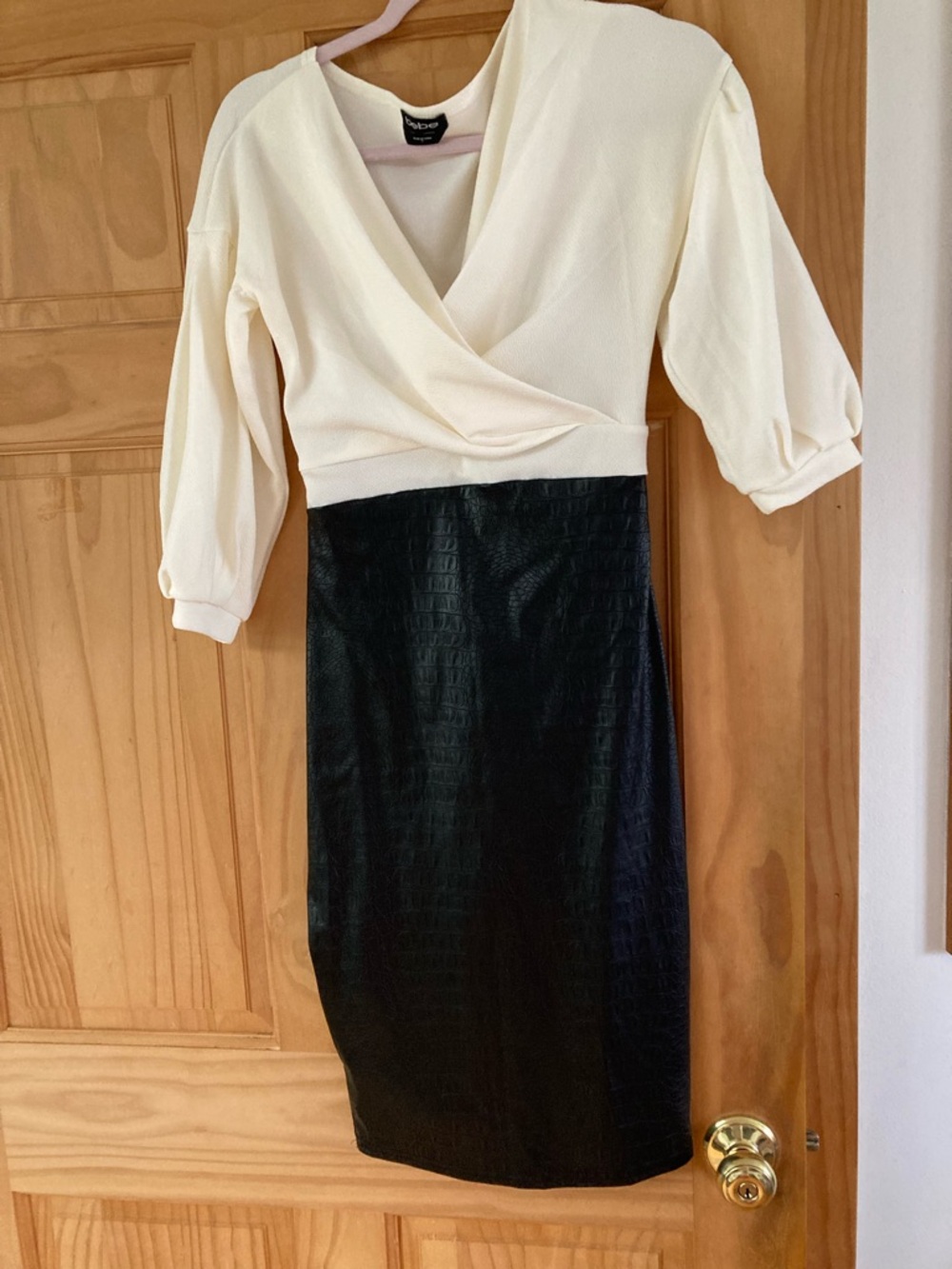 bebe Ivory and Black Two-Tone Midi Dress